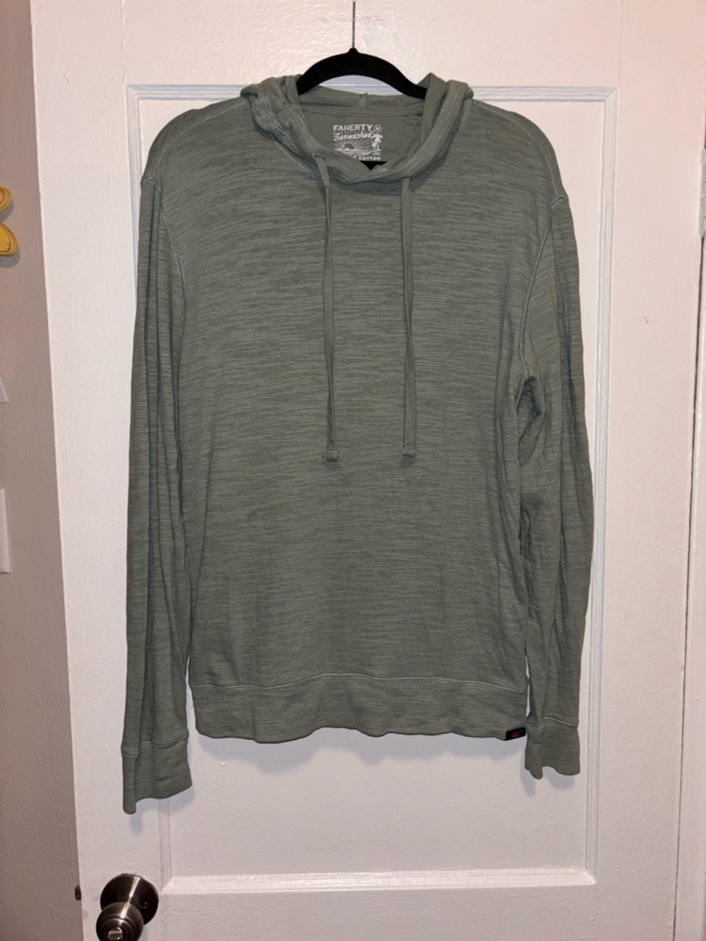 Faherty Sunwashed Slub Pullover Hoodie Sweatshirt Medium Mens Green Cotton